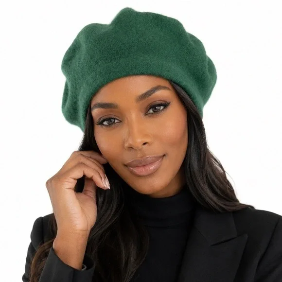 Emerald Green Wool Blend Beret Hat French Style Parisian Winter‎ French 69-03