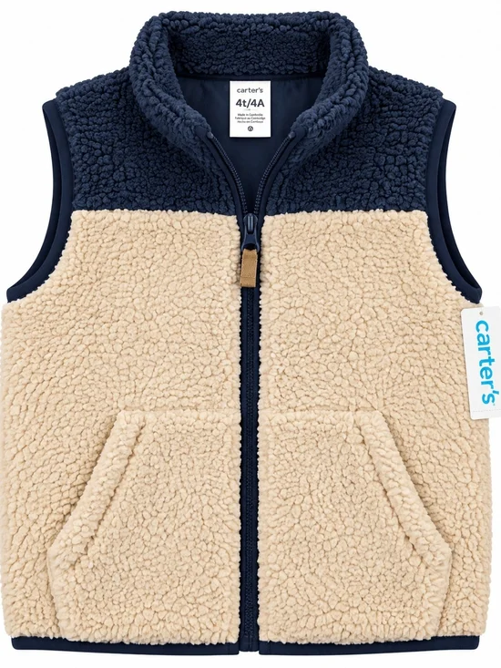 Carter's Navy & Cream Sherpa Zip Vest for Kids
