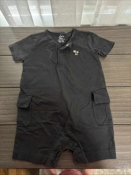 NWOT Carter's Black Short-Sleeve Baby One-Piece with Palm Tree Embroidery
