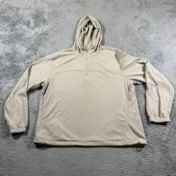 Old Navy Mens Waffle Knit Quarter Zip Hoodie Large Tan Grid Pullover Zip Pockets
