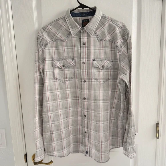 Moon Shine Shirt Long Sleeved Plaid Snap Up Western Style 100% Cotton Size M
