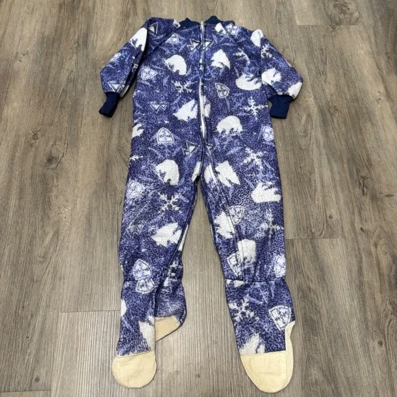 Vintage 90s Screamers! Kids Blue Polar Bear Fleece Footed Pajamas Size 4 USA