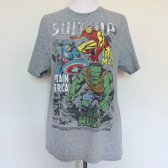 Marvel The Avengers T-Shirt Mens Size Large Iron Man Captain America Hulk