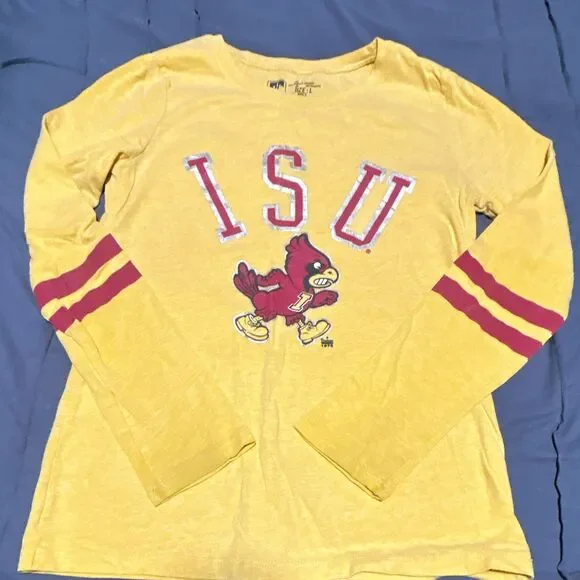 Iowa State Cyclones: Girls Long Sleeve Shirt Yellow/Red Stripes: Size L