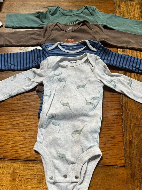 Carter's Long-Sleeve Dino Bodysuit Set - Green, Brown, Blue, Gray set of 4