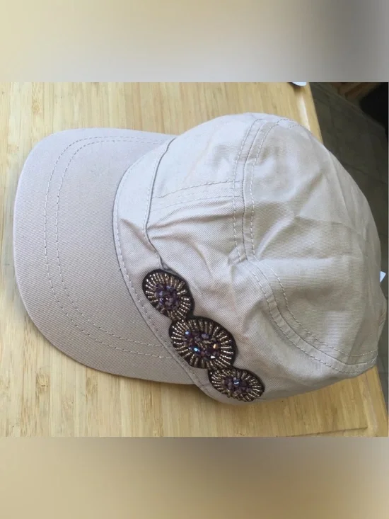 Beaded Accent Beige Women's Cadet Cap