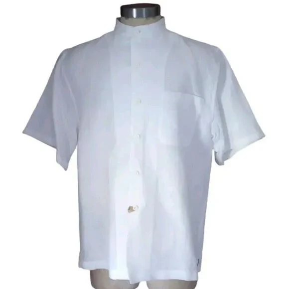 Zini Shirt Men’s 100% Linen White Button Down Sz M (Actual XL?)