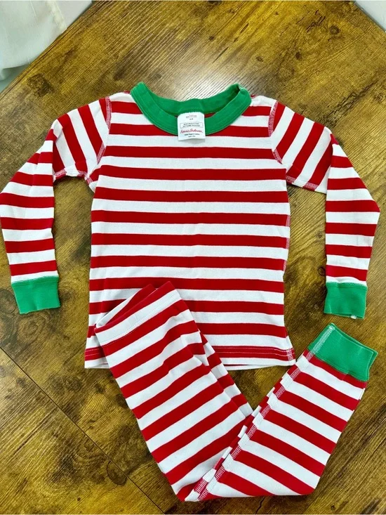 Hanna Andersson Red & White Stripe Pajama Set with Green Trim, 4T