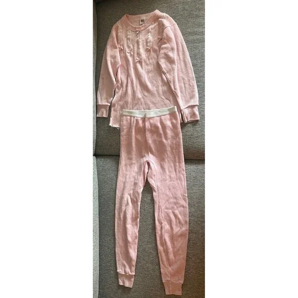 Vintage 80’s Love Letters Pink Coquette Style pajamas set Girls Size 6