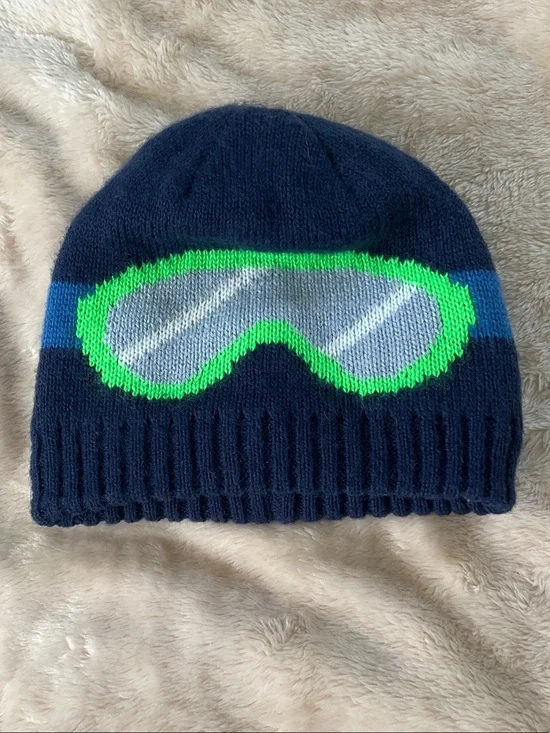 Toddler Carters Navy Beanie with Green Ski Goggle Design
