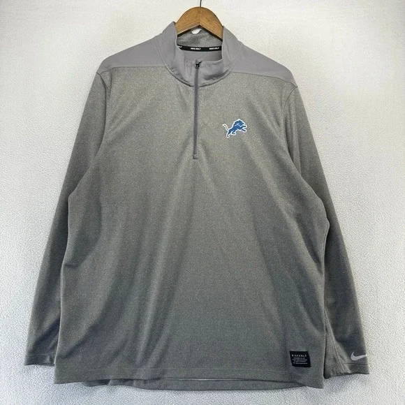 Detroit Lions Quarter Zip Pullover Men's XL Gray Nike Golf Embroidered Dri Fit