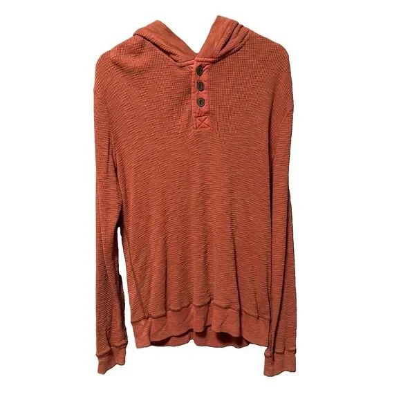 True Grit Sweatshirt Men Large Waffle Knit Thermal Henley Hooded