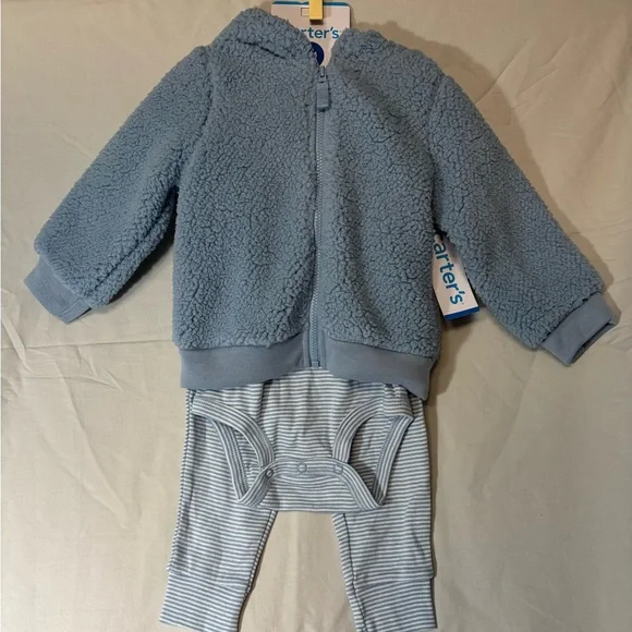 Carter's Soft Blue 3 piece Baby Set with fleece bear ear hoodie 18 mos NWT