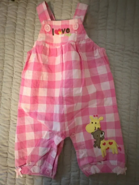 Carter's Pink Gingham Romper with Giraffe Appliqué