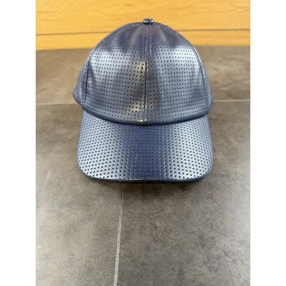 D & Y Navy Faux Leather Perforated Baseball Adjustable Hat NWT