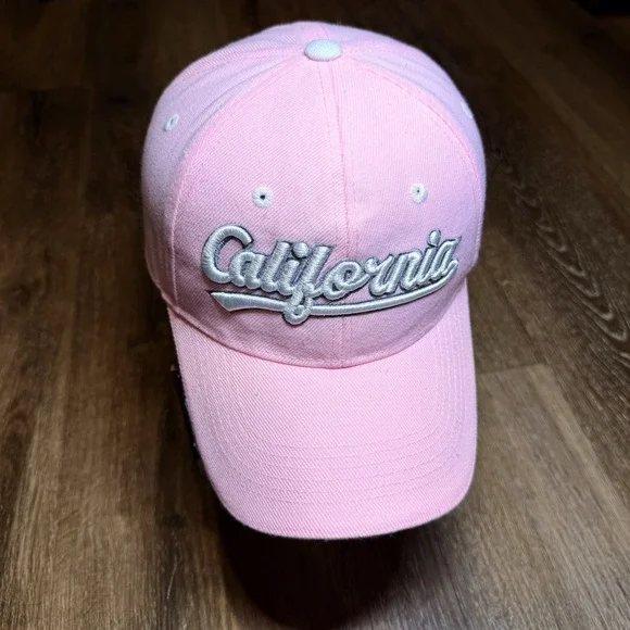Vintage 90s Y2K California Hat Baseball Dad Cap‎ Pink Silver White Barbie Doll
