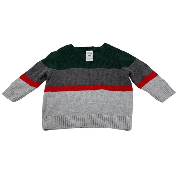 Carters Baby Boy Colorblock Knit Sweater Green Grey Red 3M NWT
