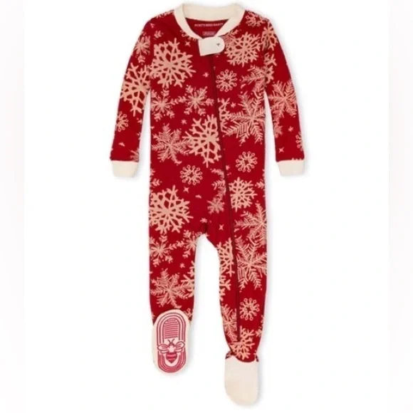 Burt's Bees Baby Ivory & Red Festive Flurries Organic Cotton Footie 0/3m