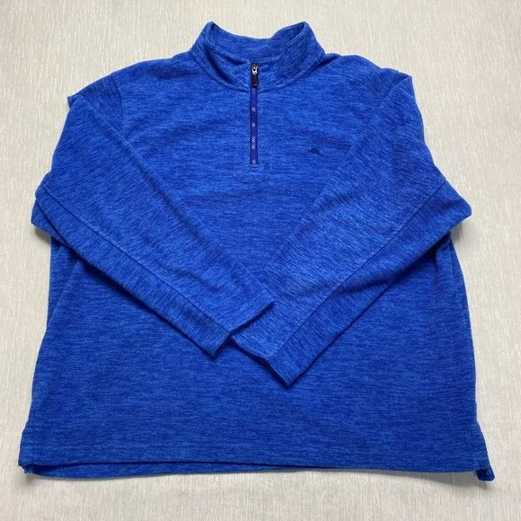 Tommy Bahama Quarter Zip Fleece Sweatshirt Mens 2XL Blue Marlin Logo Mock Neck