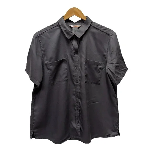 5.11 Tactical Short Sleeve Shirt Celia Mens XL Gray Tail Hem Pleated Button Up