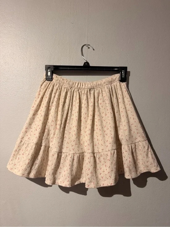 Cream Floral Ruffle Mini Skirt