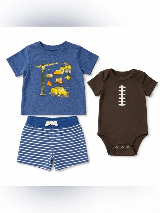 Baby Boy Clothes Bundle 6M Carter's Construction Tee Shorts Football Bodysuit