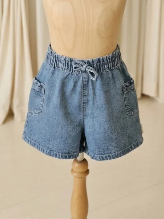 Carter's Girls Denim Shorts Size 5 Elastic Waist Ruffle Pocket Accents