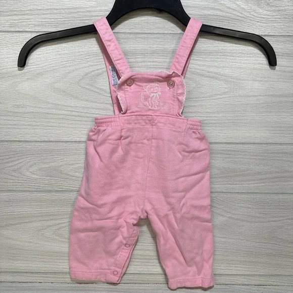 CARTER'S Overalls Pink Embroidered Cat Size M/19-22lbs 100% Cotton‎ Vintage