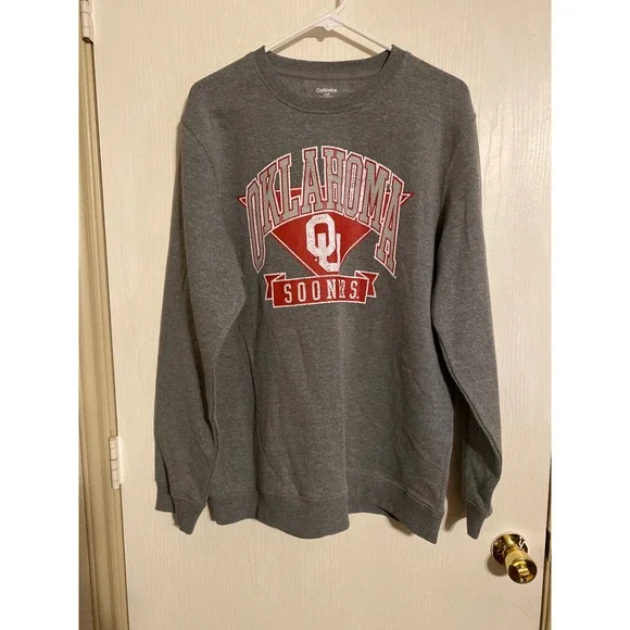 Captivating Oklahoma Sooners Sweatshirt Mens L Gray OU NCAA Crewneck Fleece 0454