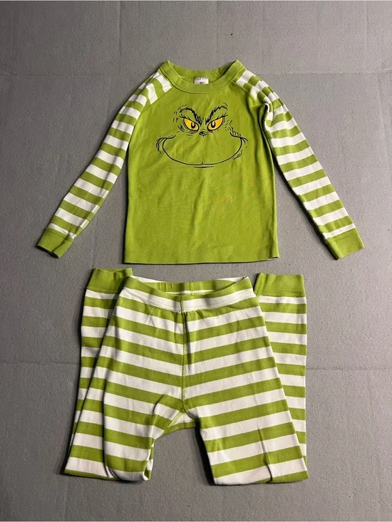 Hanna Andersson Grinch Organic Cotton Striped Snug Fit Pajama Set US 6-7