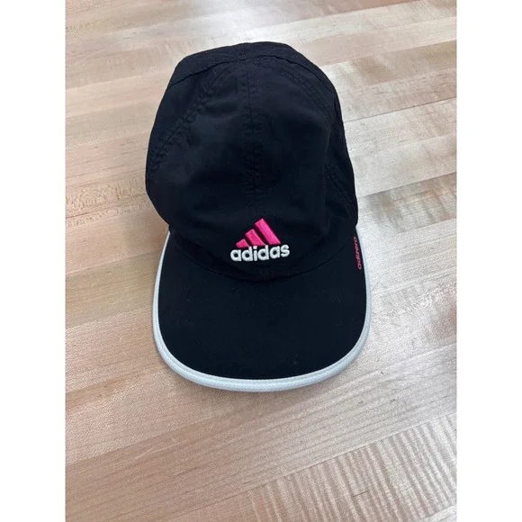 Adidas Adizero Running Hat Black Pink Embroidered Logo Adjustable Cap