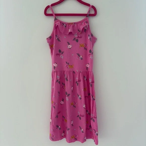 Carter's Girls Size 12 Pink Dress Tiger Floral Print‎ Sleeveless Casual Summer