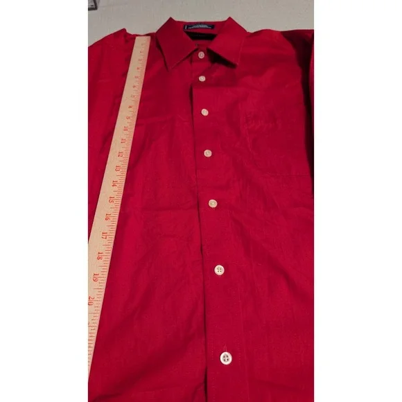 STAFFORD Dress Shirt Men 15-15.5 (32-33) Red Regular Fit Long Sleeve