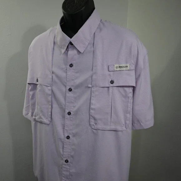 Magellan Outdoors Vented Fishing Shirt Mens 4XL Relaxed Fit Purple Micro Check