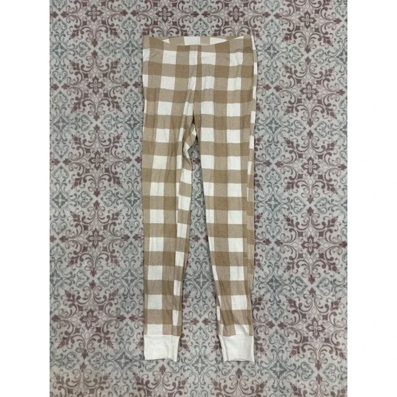 Old Navy Unisex Kids XL 12 Pajama Pants Tan White Buffalo Plaid Cotton Leggings