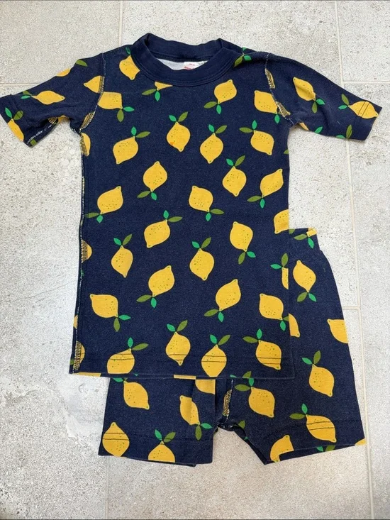 Hanna Andersson Short John Navy Lemon Print Short Pajama Set