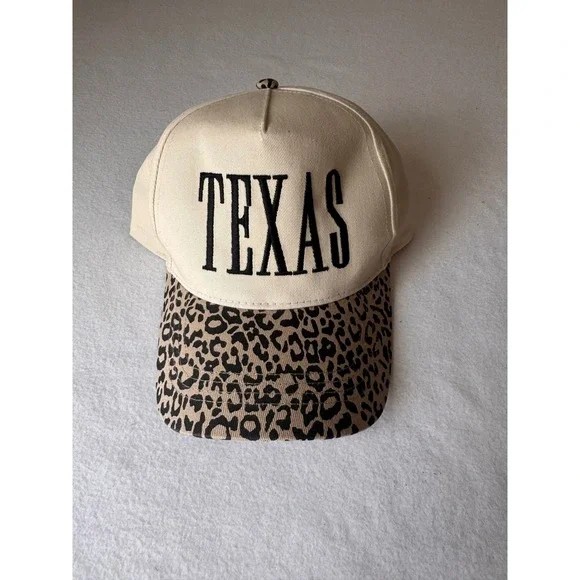 David & Young Texas Leopard Print Baseball Cap Cream Animal Print Snapback Hat