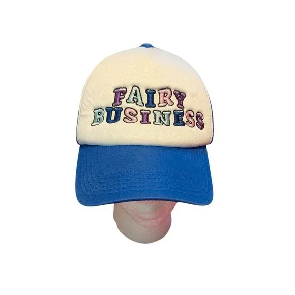 Fairy Business Trucker Hat‎ Blue White Embroidered Snapback Mesh Cap Unisex
