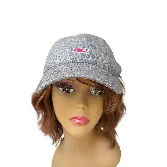 Vineyard Vines Wool Blend Adjustable Strap Back Whale Baseball Cap Gray Hat