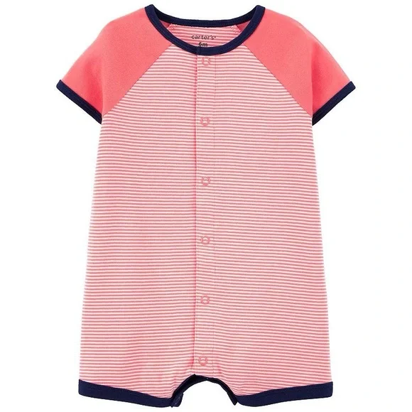 3/$10 🛒🛍️ Carter's Baby Boy Carter's Shark Snap-Up Romper Coral & White Size 6 M