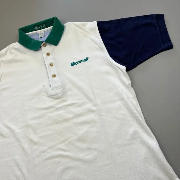 Outer Banks Polo Shirt Mens Medium White Colorblock Microsoft Vintage 90s USA