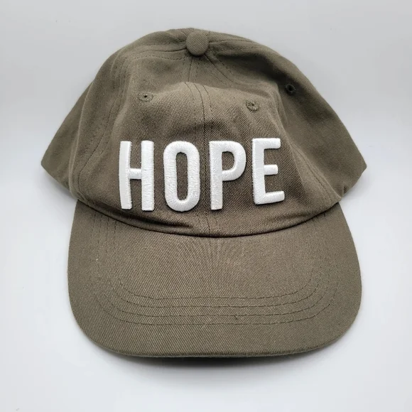 Olive Green With White Embroidered Hope Adjustable Baseball Cap