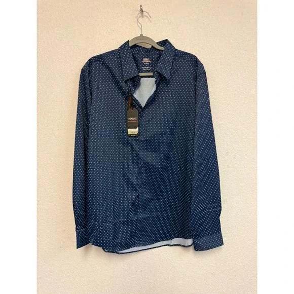 Mix&NY Performance Mens Slim Fit Active Stretch Wicking Shirt Navy Diamond L