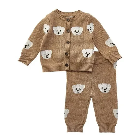 Janie And Jack Baby Bear Matching Sweater Set, Brown