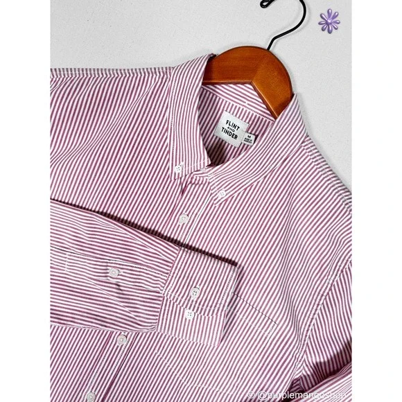 FLINT AND TINDER Shirt Mens M Red White Oxford Striped Button Down Made‎ in USA