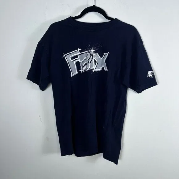 Fox Racing T Shirt Mens Large Navy Blue Graphic Fox Riders Co Motocross Tee