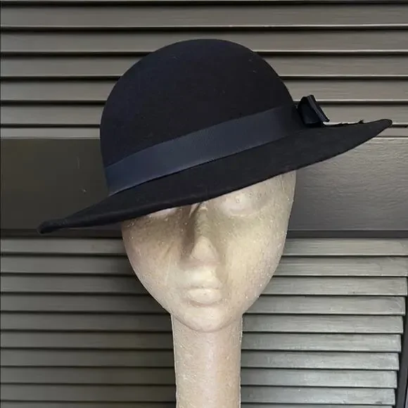 Vintage Dark Navy The Field Company Wool Hat with Grosgrain Band and Bow
