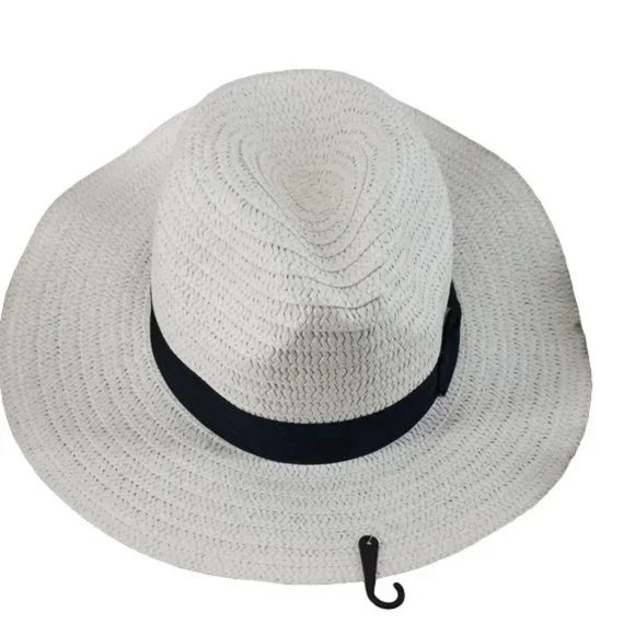 White Panama‎ Sun Beach Hat black Ribbon foldable