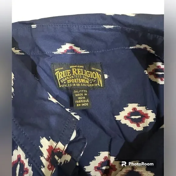 True‎ religion Men short sleeve button up size 3xl