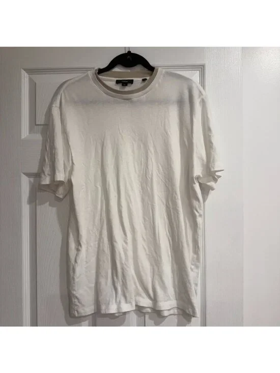 Vince Cotton Double Collar White Crewneck Shirt Size Large